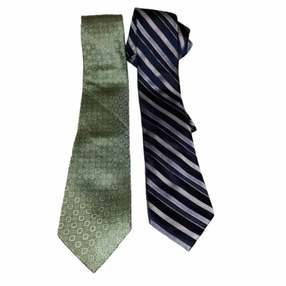 DKNY Tommy Hilfiger Men's Neckties Lot, 2 Ties, Striped Tie, Green Patterned TiE